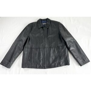 Vintage Y2K XLD Black Leather Motorcycle Jacket Coat Zip Up Men's L